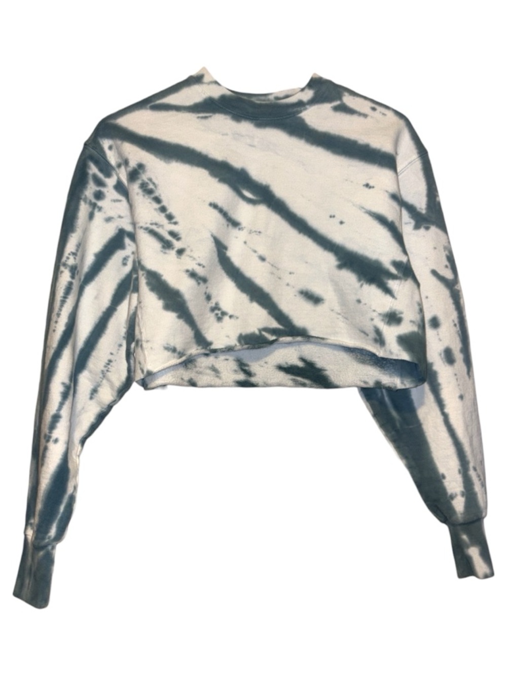 Good American Cropped Tie-Dye Sweatshirt - White & Teal